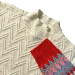 St Johns Bay Womens Mock Neck Fair Isle Cable Knit Sweater Cream Red Large thumbnail 2