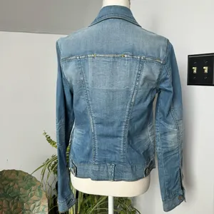 Yanuk Distressed 6 Pocket Distressed Denim Blue Jean Jacket Y2K size Small‎ thumbnail 2