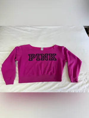 PINK - Victoria's Secret Everyday Lounge Crop Crew Sweater Jacket Top Fuchsia L thumbnail 7