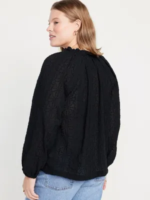 Old Navy Ruffle Trim Split Neck Top in Black - Size: Medium thumbnail 3
