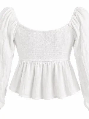 Hollister Co. White Smocked V-Neck Peplum Long Sleeve Blouse XS thumbnail 2