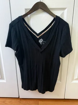 Anthropologie Pilcro Sustainable Double-V Tee in Black thumbnail 3