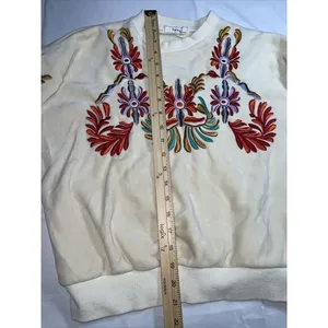 Vintage Cream Grandma Crewneck‎ Embroidered Velvet Sweater By Twins thumbnail 4