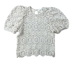 Idem Ditto Cream Cotton Boho Blouse Small Puff Sleeve Stiff Statement‎ Top thumbnail 1