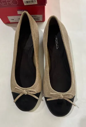 AEROSOLES Beige Perforated Ballet Flats with Black Toe thumbnail 1