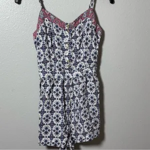 American eagle Women Blue/White Print floral‎ romper size XXS thumbnail 2