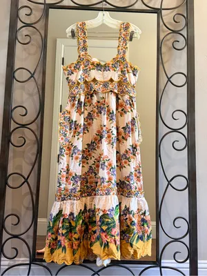 Farm Rio Hilo Stripes Sand Midi Dress Size Large thumbnail 9
