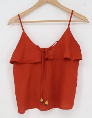 One Clothing Los Angeles Burnt Orange Ruffle Tassel Tie Camisole Top thumbnail 1