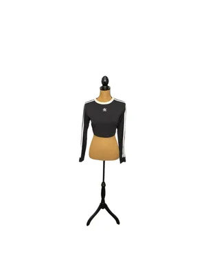 Adidas Originals Womens L 3 Stripes Cropped Long Sleeve Tee Black Blokecore thumbnail 2