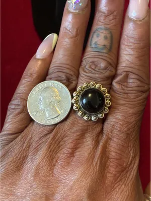 Vintage style Silver Tone Black Onyx Style Beaded Halo Cocktail Statement Ring thumbnail 4