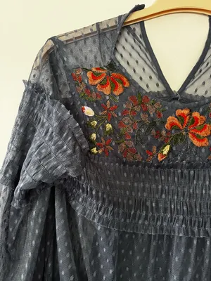 Maeve Navy Floral Embroidered Mesh Print Dress thumbnail 4