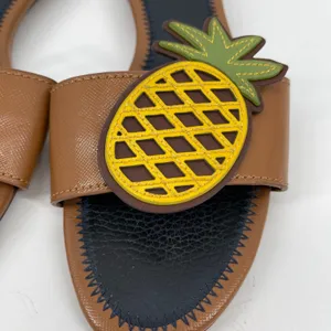 Tory Burch Brown Leather Pineapple Slide Sandals Size 5.5 Tropical Resort Luxury thumbnail 3