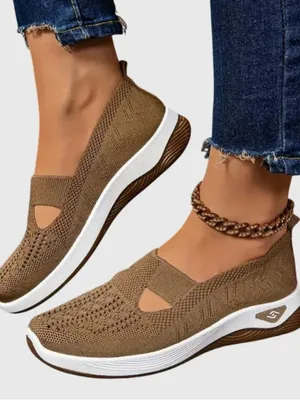 Breathable Knit Walking Sneakers – Lightweight Slip-On Comfort Shoes thumbnail 6