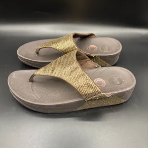FitFlop Womens Lulu Glitter Toe Post Strap Leather Sandals Flip‎ Gold Size 10 thumbnail 3