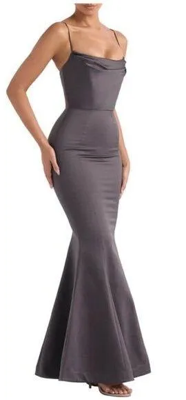 HOUSE OF CB Violette Satin Mermaid Gown in Dark Grey Size X-Small thumbnail 1