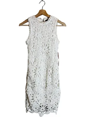 Aqua Crochet Mini Dress Women's XXS White Bridal Bachelorette Cocktail Party NWT thumbnail 5
