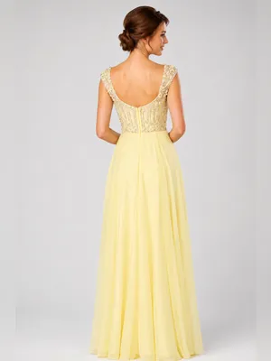 Sherri Hill Butter Yellow Beaded Cap-Sleeve Dress thumbnail 2