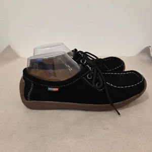 Black Leather Moccasin Sneakers Lace Up Comfort Suede Boho Indie Western 7.5 thumbnail 4