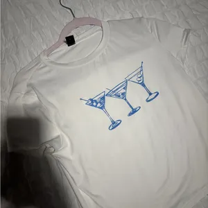 White T-Shirt with Blue Cocktail Glasses Print thumbnail 2
