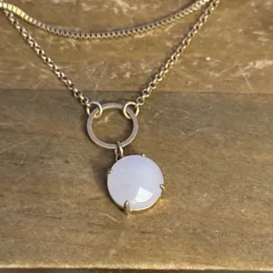 Gold tone multi layered chain rose quartz pendant necklace thumbnail 4