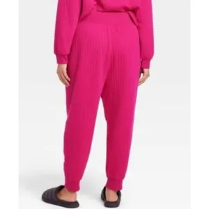 A New Day Womens Ribbed Knit High Waisted Jogger Pants -‎ Magenta Medium thumbnail 2