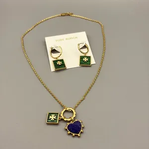 Tory Burch Heart and Square Charm Necklace & Earrings in Semiprecious Stone thumbnail 1