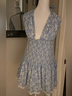 LOVE SHACK FANCY blue white floral Luisetta Dress size XL thumbnail 2