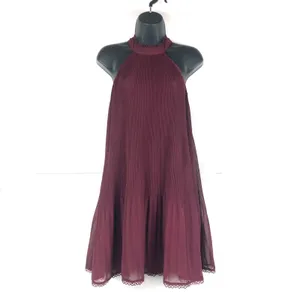Lulus Burgundy Pleated Halter Mini Dress Ruffle Swing Party Cocktail Small thumbnail 2