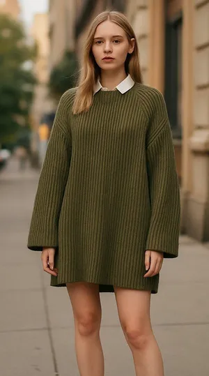NWT Free People Boat Neck Tunic Sweater Small, CHIVE COMBO Small thumbnail 1