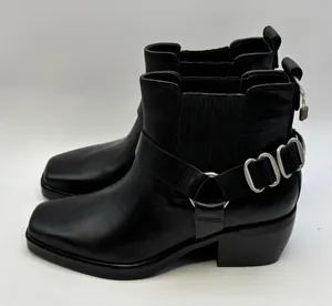 Sam Edelman Bellamie‎ Leather Ankle Bootie Womens 6 Pull On Square Toe Black thumbnail 1