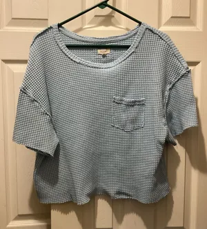 Pilcro Light Blue Waffle Knit Cropped Top thumbnail 1