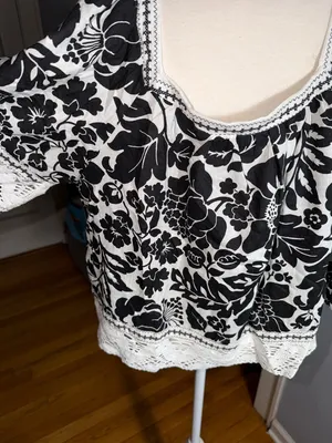 Rachel Zoe Black and White Floral Square-Neck Blouse thumbnail 8