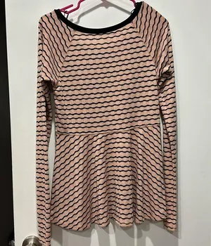 Free People Wavy stripe Pointelle Peplum Top. Size L thumbnail 2