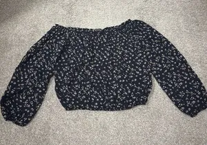 Brandy Melville Navy Floral Off the Shoulder Crop Top thumbnail 1
