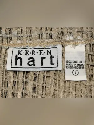 Keren Hart Beige Open Weave Crochet Cardigan L Boho Lagenlook Statement Buttons thumbnail 5