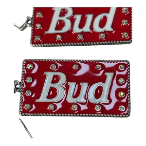 Budweiser Bud Beer Drop Earrings Womens OS Red Rhinestone Enamel Retro Statement thumbnail 3