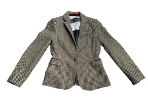 Zara Wool Blend Houndstooth Blazer Elbow Patch SZ M Business Classy Preppy Chic thumbnail 1