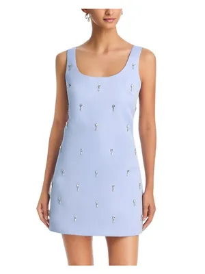 Aqua Jewel Satin Mini Dress IDO14937 Sky Blue XL thumbnail 7