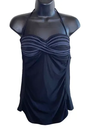 Robin Piccone Black Ruched Tankini Swim Top‎ Medium Halter Swimwear thumbnail 1