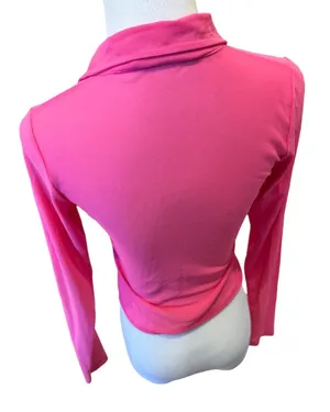 Motel Rocks Cropped Mesh Button Up Shirt Collar Hot Pink Sheer S thumbnail 5