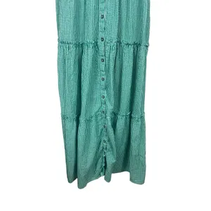 Sundance Smocked Button Maxi Dress S Green White Striped Tiered Cottage Boho thumbnail 4