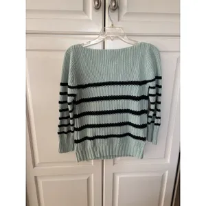 J.Crew Womens Mint Green Navy Blue Striped Cotton Chunky Knit Sweater Size Small thumbnail 5