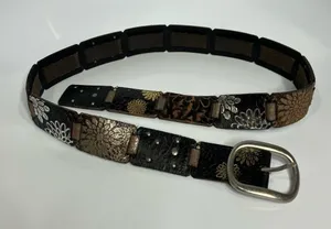 Fossil Genuine‎ Leather patchwork belt metallic size medium thumbnail 1