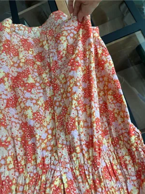 Fate smocked cotton floral blouse top ditsy short sleeve button down collar mock thumbnail 6
