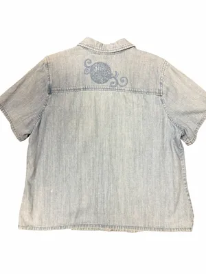 Vintage Y2K Denim Embroidered Button Front Top Cottagecore Boho Western XL thumbnail 6