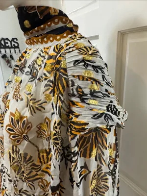 Farm Rio Silver Metallic Floral Beehive Tapestry Long Sleeve Blouse Size Medium thumbnail 8