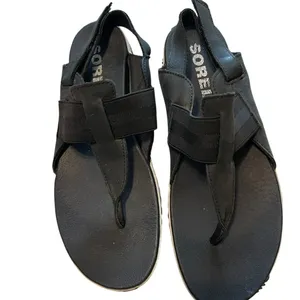 Sorel Women's Out N About Leather Black Flats Sandals thumbnail 3