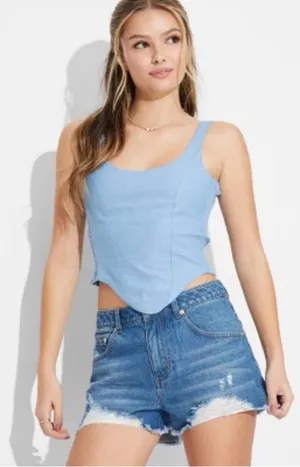Megan Moroney Chambray Bustier Tank Top, NWT L Blue Size L thumbnail 1