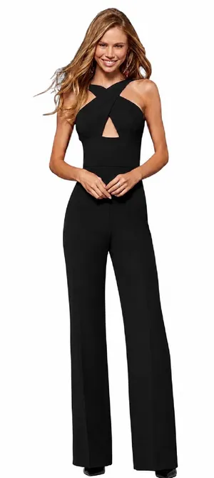 Sherri Hill 52346 Black Criss Cross Open Back Scuba Jumpsuit NWT Size 8 thumbnail 1