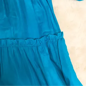 ANTONIO MELANI Puff Sleeve Midi Dress Small Turquoise‎ Blue Tiered Silk Cotton thumbnail 7